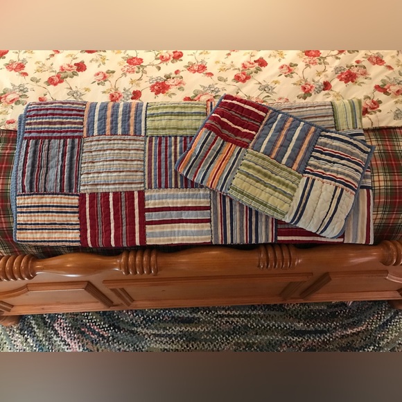 Couette Réversible Pottery Barn TWIN Madras Plaid Patchwork - Lot De 3 Avec Taies D'oreiller